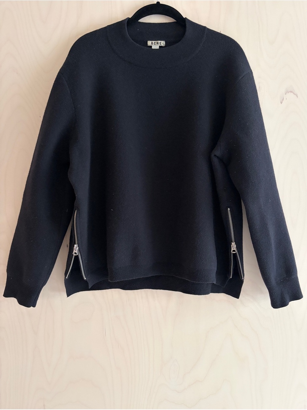 Acne Studios “Misty” Wool Crewneck Zip-Detail Sweater